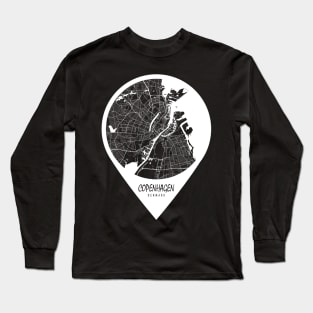 Copenhagen, Denmark City Map - Travel Pin Long Sleeve T-Shirt